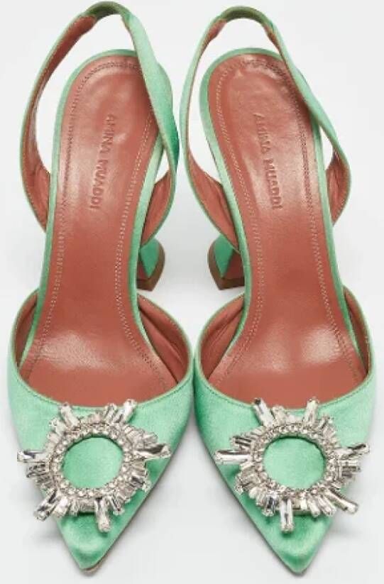 Amina Muaddi Pre-owned Satin heels Green Dames