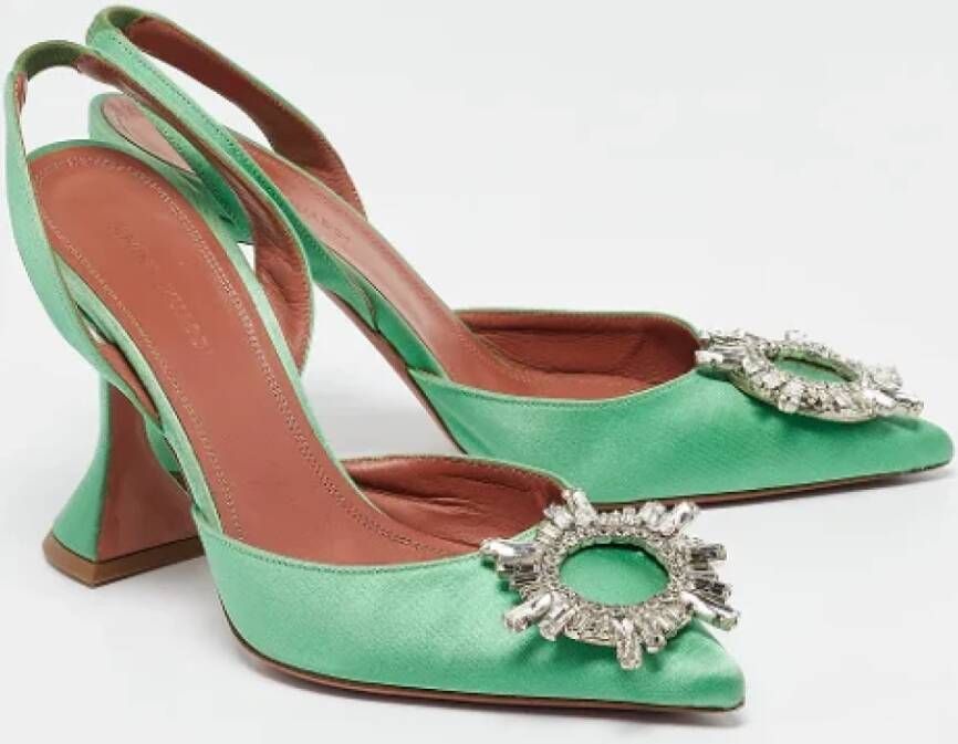 Amina Muaddi Pre-owned Satin heels Green Dames