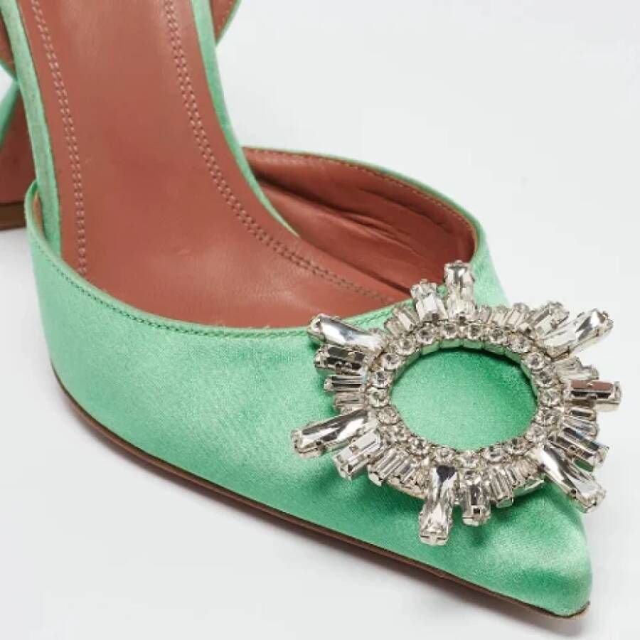 Amina Muaddi Pre-owned Satin heels Green Dames