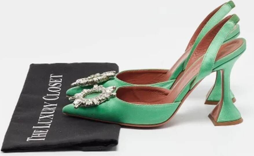 Amina Muaddi Pre-owned Satin heels Green Dames