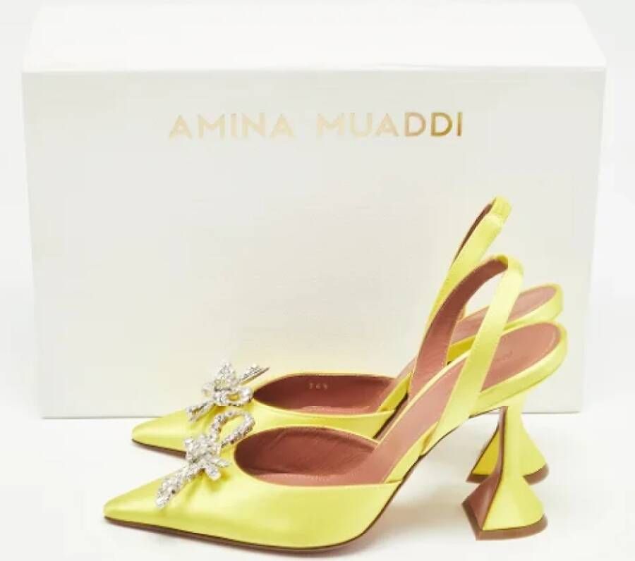 Amina Muaddi Pre-owned Satin heels Yellow Dames