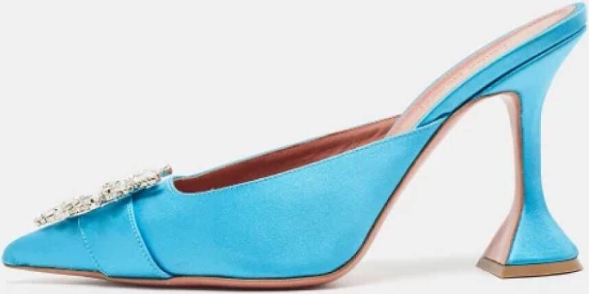 Amina Muaddi Pre-owned Satin mules Blue Dames