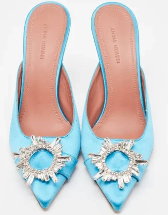 Amina Muaddi Pre-owned Satin mules Blue Dames