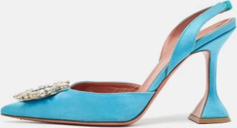 Amina Muaddi Pre-owned Satin sandals Blue Dames