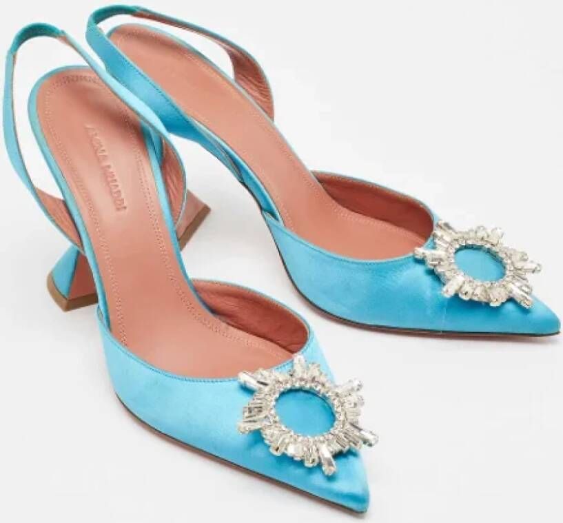 Amina Muaddi Pre-owned Satin sandals Blue Dames