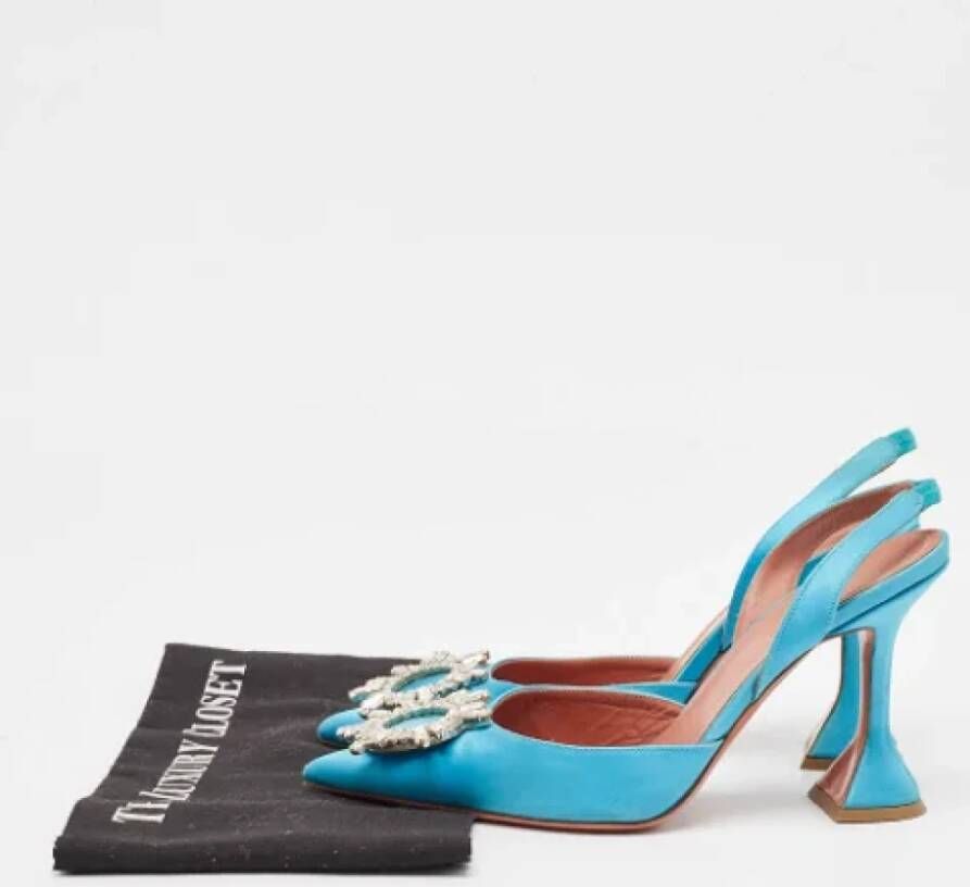 Amina Muaddi Pre-owned Satin sandals Blue Dames