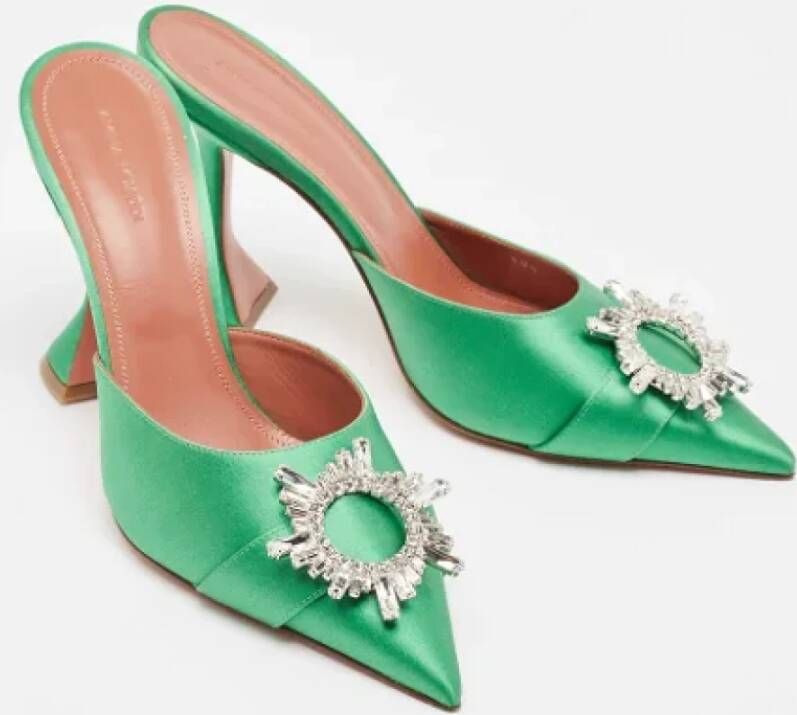 Amina Muaddi Pre-owned Satin sandals Green Dames