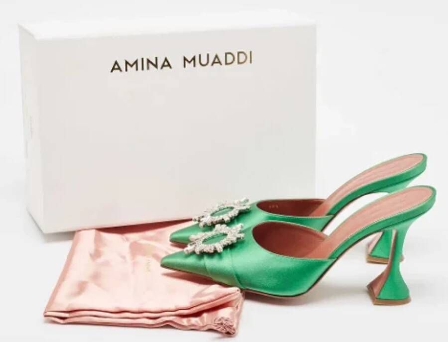 Amina Muaddi Pre-owned Satin sandals Green Dames