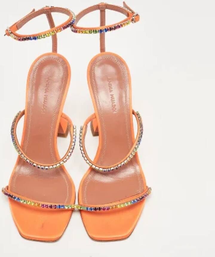 Amina Muaddi Pre-owned Satin sandals Orange Dames