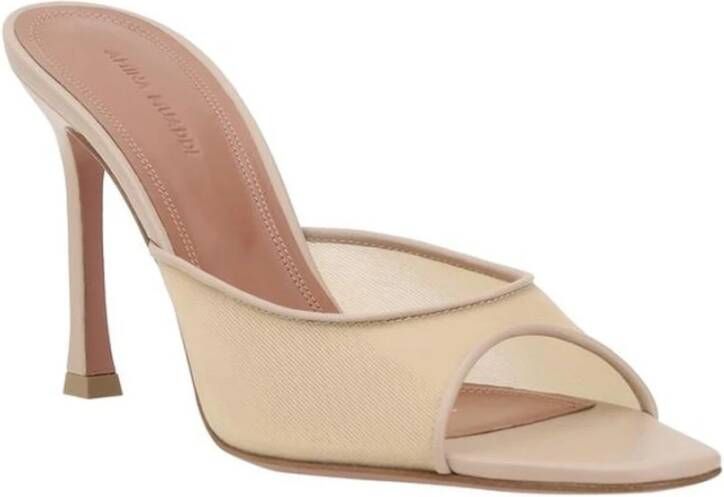 Amina Muaddi Transparante Mesh Stiletto Hak Sandalen Beige Dames