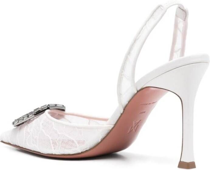 Amina Muaddi Witte Kant Slingback Stiletto's White Dames