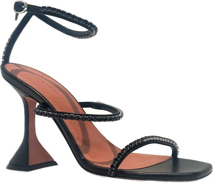 Amina Muaddi Zwarte Leren Sandalen Black Dames