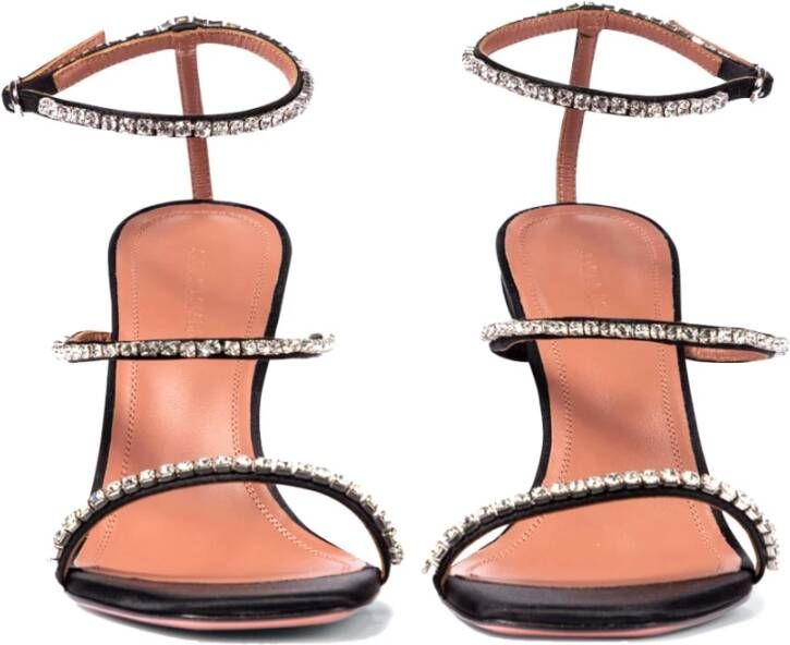 Amina Muaddi Zwarte Leren Sandalen Black Dames