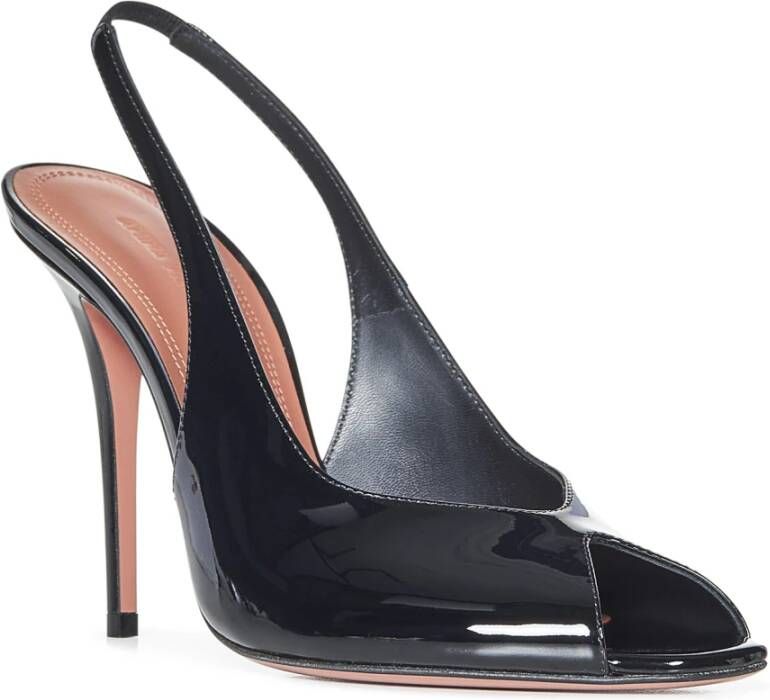 Amina Muaddi Zwarte Peep Toe Stiletto Pumps Black Dames