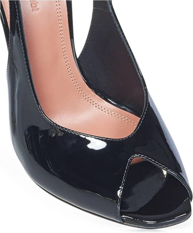 Amina Muaddi Zwarte Peep Toe Stiletto Pumps Black Dames