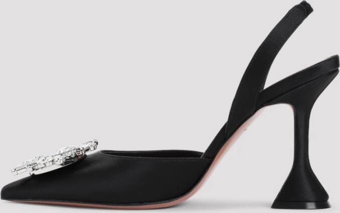 Amina Muaddi Zwarte Satijnen Elegante Pumps Black Dames