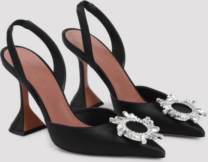 Amina Muaddi Zwarte Satijnen Elegante Pumps Black Dames