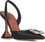 Amina Muaddi Zwarte Satijnen Slingback Kristalhakken Black Dames - Thumbnail 2