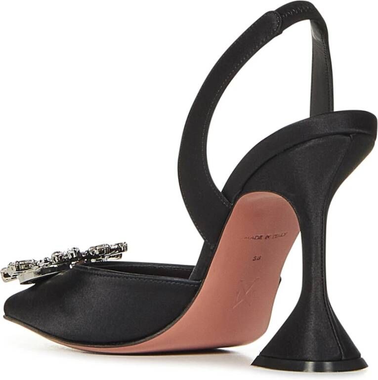 Amina Muaddi Zwarte Satijnen Slingback Kristalhakken Black Dames