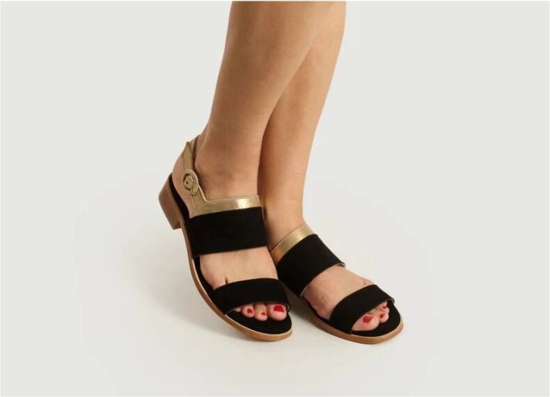 Anaki Zwarte Suède Sandalen met Gouden Details Black Dames