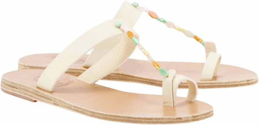 Ancient Greek Sandals Kleurrijke Kralen Platte Sandaal White Dames