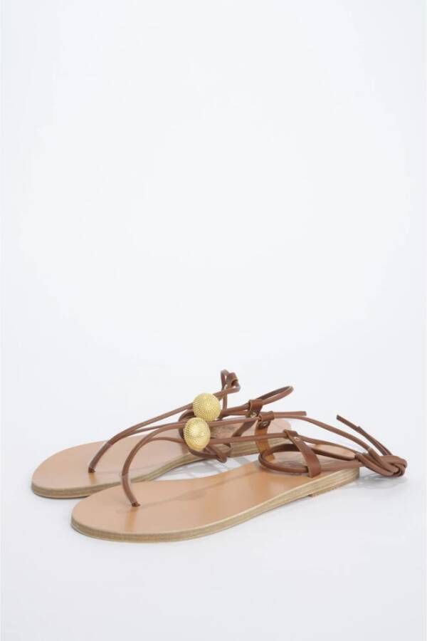 Ancient Greek Sandals Rode Leren Enkelgebonden Sandaal Brown Dames