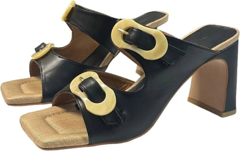 Angel Alarcon Beige Leren Hoge Hak Sandalen Black Dames