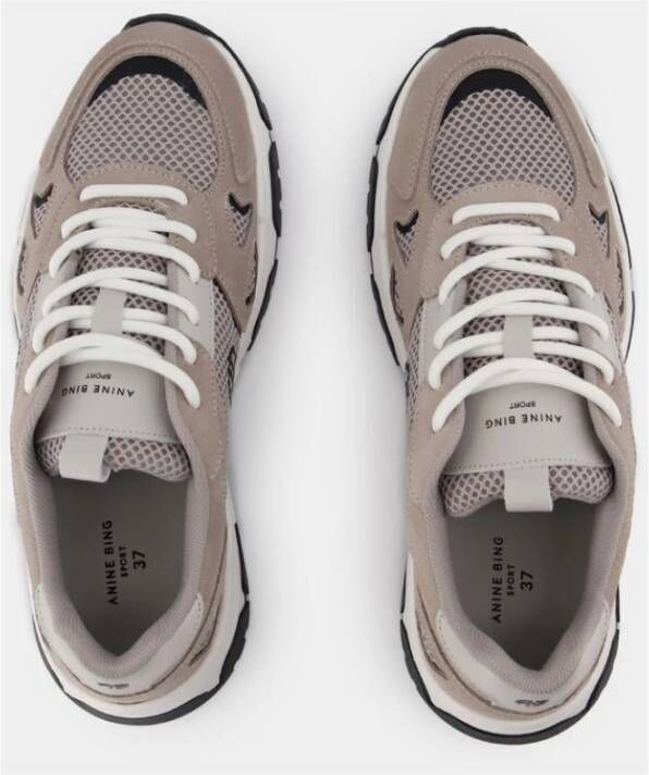 Anine Bing Grijze Leren Sneakers Ronde Neus Gray Dames