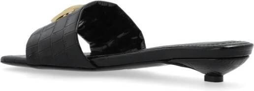 Anine Bing Leren slippers met logo-vormige applicatie Black Dames