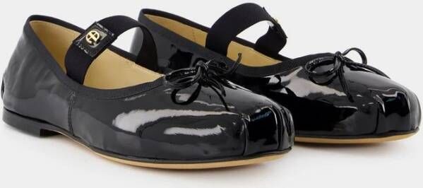 Anine Bing Zwarte leren ronde neus platte schoenen Black Dames