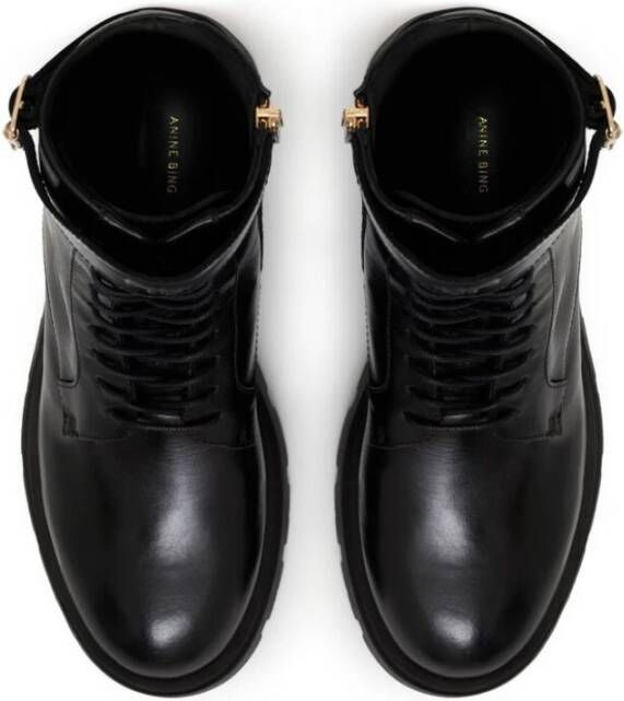 Anine Bing Zwarte Leren Veterschoenen Black Dames