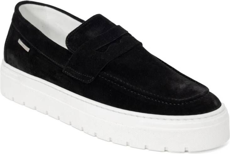 Antony Morato Zwarte leren mocassins met rubberen zool Black Heren