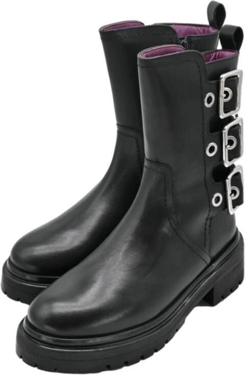 Apepazza Combat Leren Laarzen Zwart Black Dames