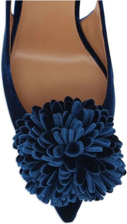 Aquazzura Blauwe Velvet Pom Hakken Blue Dames