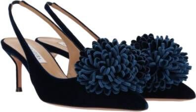 Aquazzura Blauwe Velvet Slingback Pumps met Pom-Pom Blue Dames