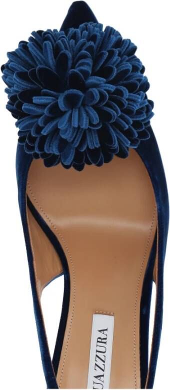 Aquazzura Blauwe Velvet Slingback Pumps met Pom-Pom Blue Dames