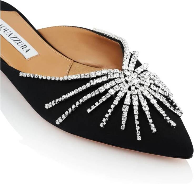 Aquazzura Elegante Muiltjes met Snakeskin Detail Black Dames