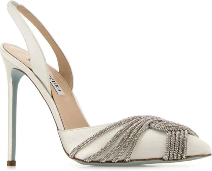 Aquazzura Gatsby Sling Embellished Satin Pumps White Dames