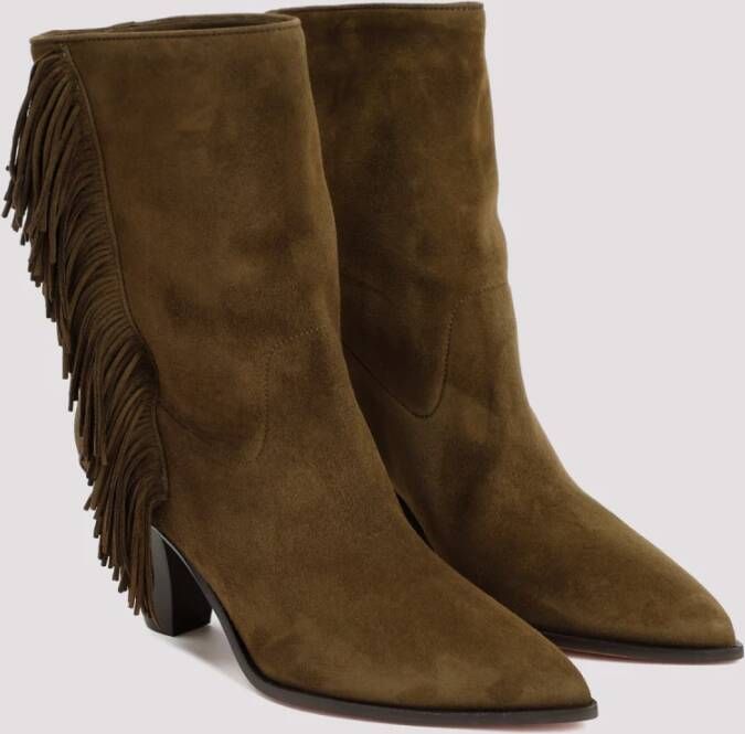 Aquazzura Groene Suède Enkellaarzen Franjes Cubaanse Brown Dames