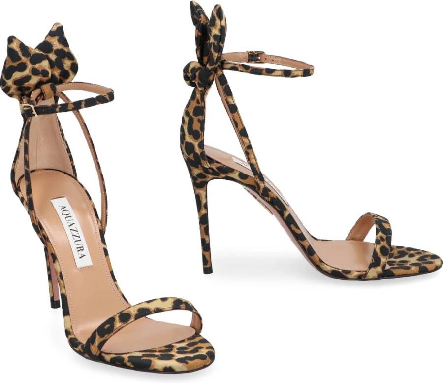 Aquazzura Leopard Print Satin Bow Sandalen Brown Dames