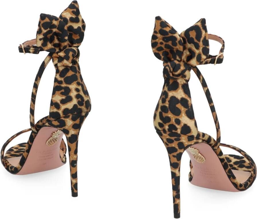 Aquazzura Leopard Print Satin Bow Sandalen Brown Dames