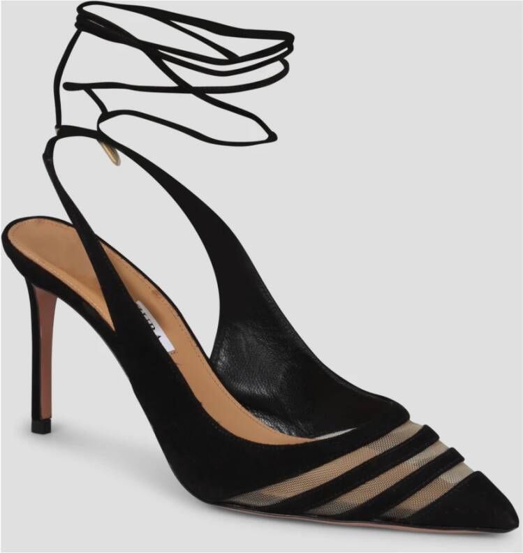 Aquazzura Mesh & Suede Slingback Pumps Black Dames