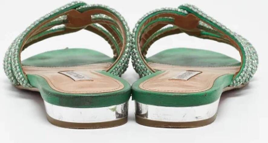 Aquazzura Pre-owned Leather flats Green Dames