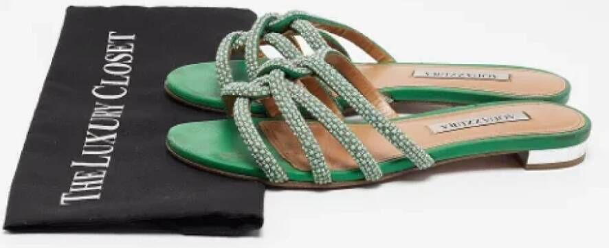 Aquazzura Pre-owned Leather flats Green Dames