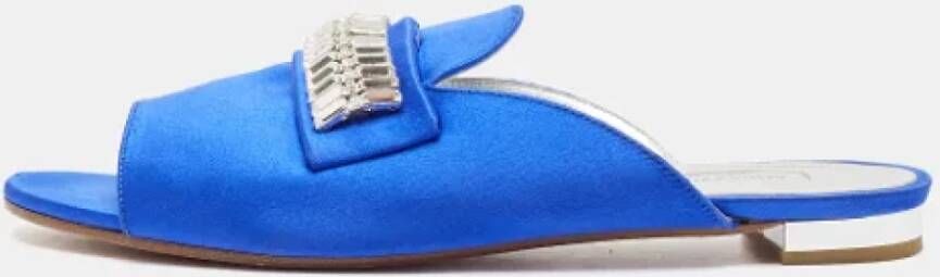 Aquazzura Pre-owned Satin flats Blue Dames