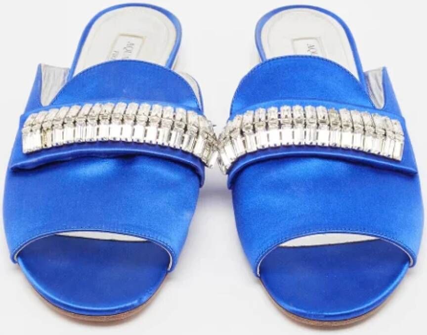 Aquazzura Pre-owned Satin flats Blue Dames