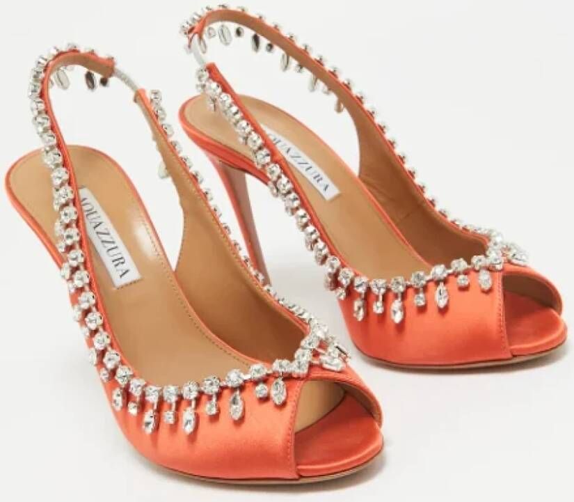 Aquazzura Pre-owned Satin heels Orange Dames