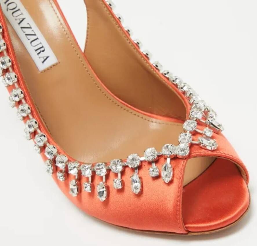 Aquazzura Pre-owned Satin heels Orange Dames