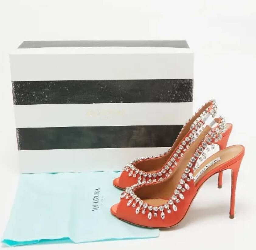 Aquazzura Pre-owned Satin heels Orange Dames