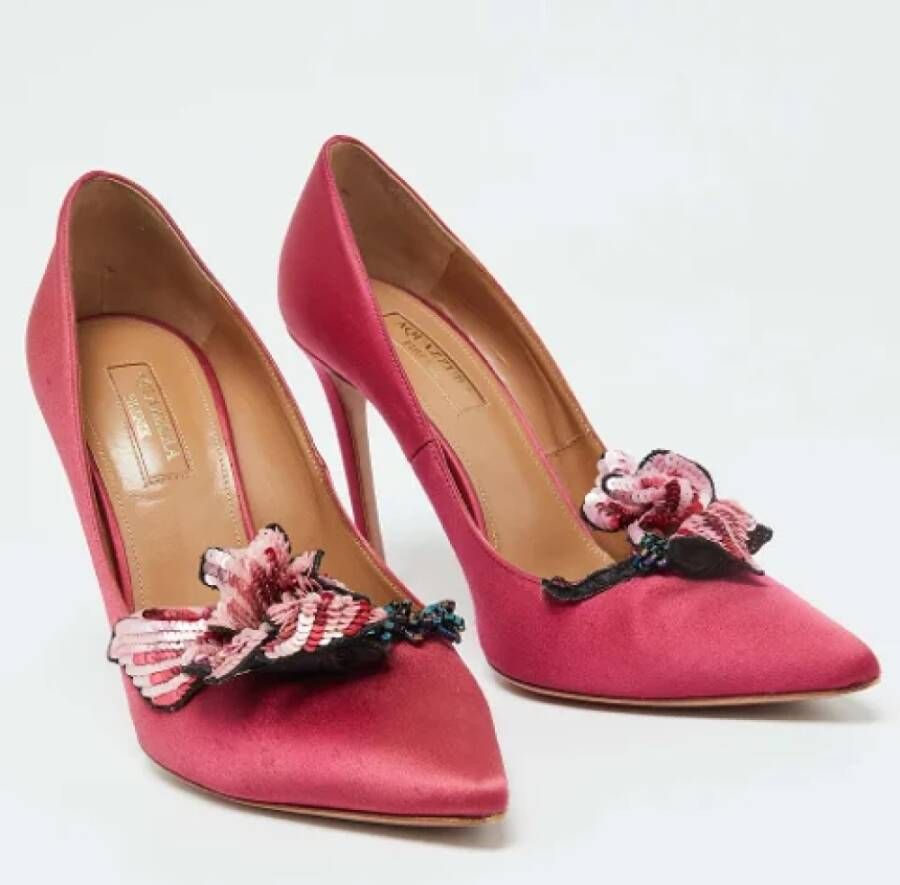 Aquazzura Pre-owned Satin heels Pink Dames